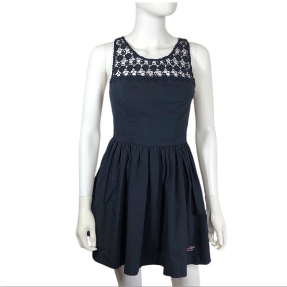 Hollister Dresses & Skirts - Hollister Navy Blue Fit & Flare Crochet Neckline Skater Dress
